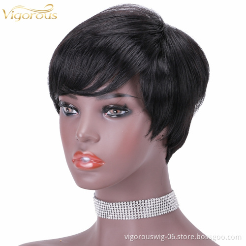 Wholesale private label short glueless cheap inch bob pixie cut brazilian straight black 100% real human hair wig black women